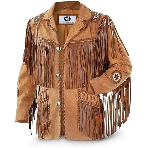 Veste en daim western simple à franges pour homme décorée de franges (L), marron, X-Large