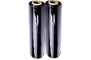 PKGE Black 400mm x 250m High Quality Shrink Wraps Heavy Duty Pallet Wrap Stretch Film (1 Roll) (Pack of 2)
