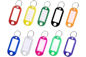 LEFUTE Key Tags , Pack of 10 Key Tags with Labels Key Fobs ID Plastic Key Tags Key Labels with Split Rings for Luggage Pet Name Memory Stick Tags-10 Colors