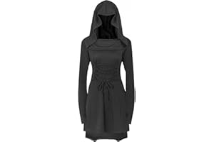 EMLOHSOL Gothic Kleid Damen,Kapuze Kleid für Karneval,Mittelalter Kleidung Damen,Retro Gothic Cosplay