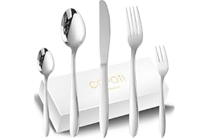 Set Posate 12 Persone Acciaio Inox, COPOTI 60 Pezzi Acciaio Inox Coltello Forchetta Cucchiaio Cena Set,Lavabili in Lavastoviglie.