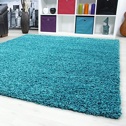 SMALL - EXTRA LARGE SIZE THICK MODERN PLAIN NON SHED SOFT SHAGGY RUG REC &amp; ROUND WEIGHT APPR. 2600 GR DEEPT 50 MM LIVING ROOM SHAGGY RUGS SUITABLE FOR UNDERFLOOR HEATING FLOKATI RUGS, Color:Turquoise, Size:200x290 cm