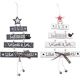 Kungfu Mall Christmas Decorations Sale Clearance, 2Pcs Christmas Wood Tree Pendant Creative Wooden Crafts Window Door Kitchen