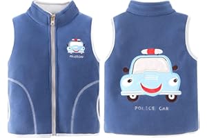 ANIMQUE Bambini Gilet in Pile Polare Ragazzi Ragazze Ricamo di Cartoni Animati Giacca Senza Maniche Inverno Caldo Cerniera Colletto in Piedi Primavera Autunno Cappotto, Motivo Macchina Polizia
