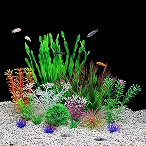 QUMY 4 PCS Aquarium Plants Plastic Fish Plant for Tank Artificial Colorful Decoration Safe for All Fish Medium 9.45 inch Tall 2.17 inch Wide