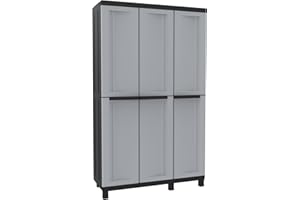 BONUSSI Armadio Portascope Modulare da Esterno 102x39x170 cm 3 Ante 3 Ripiani in Polipropilene Twist Grigio e Nero