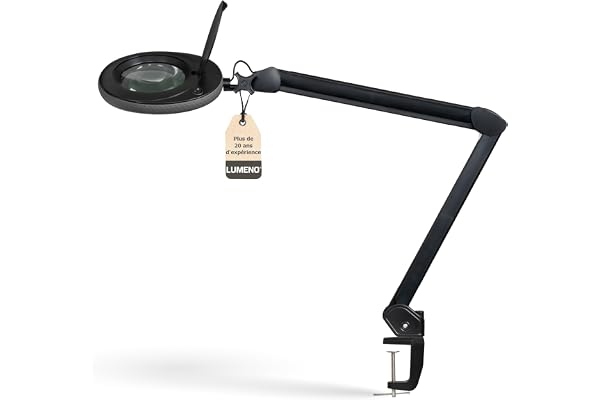 Lumeno LED Lampe loupe 7215SW avec lentille en verre de 127 mm, lampe de travail, convient pour cosmétique, les bricoleurs, aide à la lecture lampe grossissante, 5 dioptries Noir