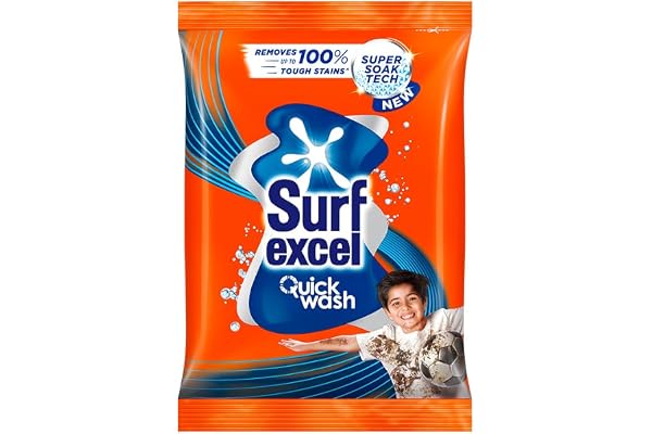 Surf Excel Quick Wash Detergent Powder 1 kg, Washing Powder with Lemon & Bleach to Remove Tough Stains on Clothes - Bucket & Machine Wash