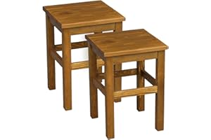 ‎METDREW Metdrew Holzhocker | Holzhocker 32 x 32 x 45 cm | Küchenhocker | Quadratischer Hocker | Rustikaler Stil | 2 Stück | Holzschemel | Farbe: Rustikaler Eichenfarbe gebeizt | 2 Stück