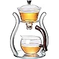 RORA Lazy Kungfu Magnetic Glass Teapot with Rotating Lid, Semi-Automatic (Orange)