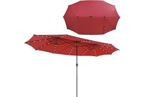 KOMFOTTEU Parasol de Jardin Double avec 48 Lumières LED, Grand Parasol d’Extérieur, 470 x 280 cm, Parasol rectangulaire avec Manivelle, pour Patio, Piscine, Terrasse, Café, Cour