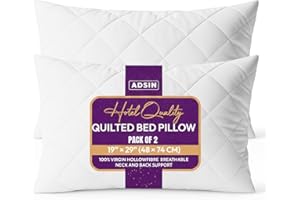 adsin Quilted Bed Pillows 2 Pack Hotel Quality, Hypoallergenic & Breathable Cover, Soft & Supportive Bounce-Back Hollowfibre Luxury Pillows for Stomach, Back & Side Sleep, Standard Size - Pack of 2