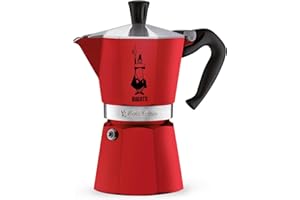 Bialetti Caffettiera Moka Express Color, 6 Tazze, Manico anti scottatura, Non adatta a induzione, 6 Tazze (250 ml), Alluminio, Rosso