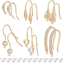 16 Ganci Per Orecchini In Oro 18kt - Con Zirconia Cubica, 4 Stili Diversi