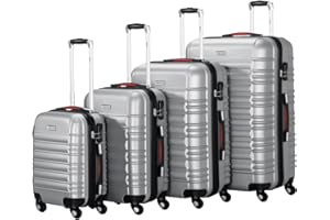 PROVITERA Set 4 Valigie Rigide in ABS, Valigia Rigida S-M-L-XL con Manico Telescopico Gel e 4 Ruote Easy Roll, Trolley Resistente e Leggero da Viaggio, Bagaglio a Mano con Serratura Codice (Silver)