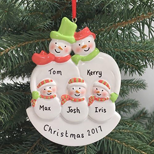 Personalised Snowmen Christmas Decoration For Family of Five - Family Bauble - Xmas Ornament - Any name