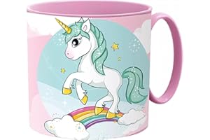 Golddunes Cartoon Kids Character Cute Mini Tiny Mug 265ML Drinking Re-Usable Plastic Cup Microwave Safe 7.5cm x 7.5cm (White Unicorn)