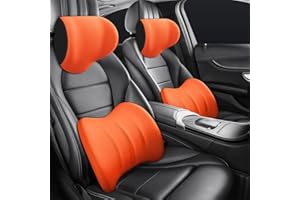 ‎FUXNGZI FUXNGZI Ergonomische Kopfstütze und Lendenkissen für Autositze, Auto Nackenkissen, Weichheit Auto Kopfstütze zum Fahren mit Atmungsaktiver Abnehmbarer Abdeckung (Orange, Kopfstütze)