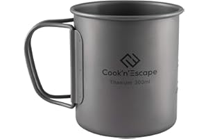 COOK'N'ESCAPE Ultraligero 300 ml titanio taza de café camping con mango plegable para mochileros al aire libre senderismo fuego abierto