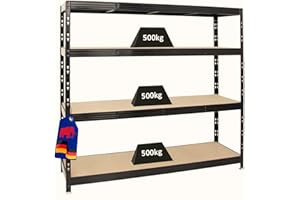 ‎PROREGAL PROREGAL Profi Schwerlastregal Rhino EXTRA BREIT schwarz HxBxT 180x200x60cm Fachlast 500kg 4X Spanplatten-Ebenen 8mm Garagenregal, Lagerregal, Steckregal, Weitspannregal