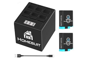 Homesuit Hero 8/7/6/5 Replacement Batteries (2 Pack) and 3-Channel LCD USB Storage Charger for Hero 8/7 Black,Hero 5/6 Black,Hero 2018(Fully Compatible with Original)