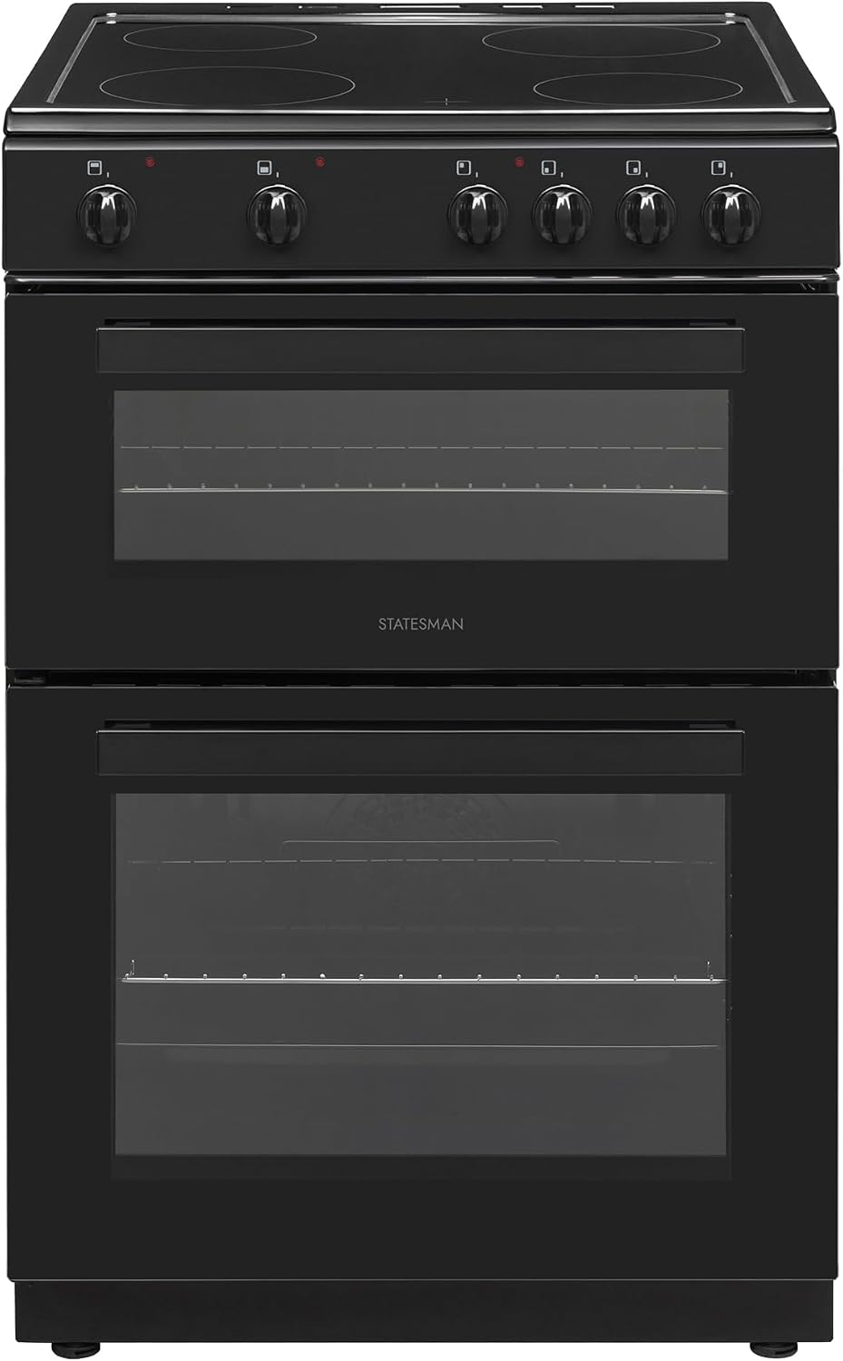 Statesman EDC60B Fan Assisted Double Oven Electric Cooker, 4 Zone Ceramic Hob, 60cm Wide, Black