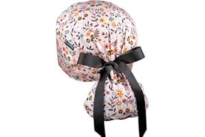 CALOMED Calot de Bloc Charlotte Chapeau Infirmière Bonnet en Tissu pour Personnels de Santé ou Pâtissier Modèle Pony Queue de Cheval Femme ou Homme Cheveux Longs (Tete de Mort Fleuri)