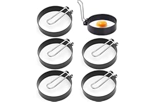 TUKEVA 6 PCS Moule Oeuf Au Plat en Acier Inoxydable Cercle de Crêpes Rond Moule à Omelette Anti-brûlure Anneaux de cuiseur à Oeufs Rond Forme d'omelette ronde pour Les œufs Frits Crumpets Beefsteak
