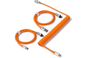 MAMBASNAKE C04 Zwinięty Kabel USB C do Klawiatura Mechaniczna, Custom 2 In 1 Aviator Cable - USB A do Typu C i Typ C do Typu C, Usb C do Usb C Kabel do ładowania z 5-Pin Złączem Aviator - Orange