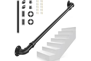 Main Courante pour Escalier, VAYOTOY 1/1,5/2/3m Main Courante Escalier Interieur Exterieur Rampe d'escalier avec Tuyau en Acier Galvanisé Industriel Antidérapant Antirouille Installation Facile (1m)