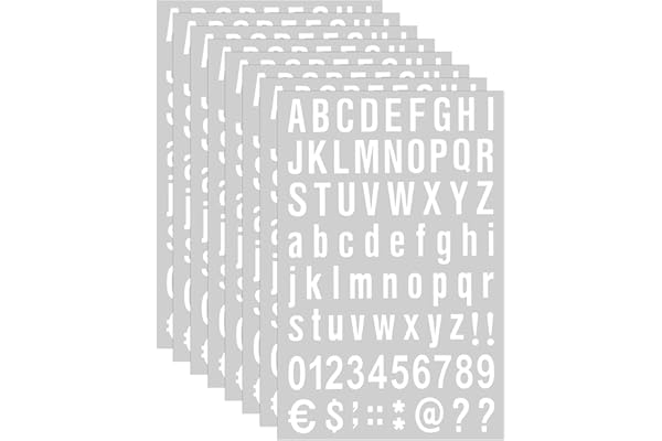 8 Feuilles Kit de Chiffres Lettres en Vinyle Auto-Adhésif, Autocollant de Numéros Boîte aux Lettres pour Enseignes, Fenêtre, Porte, Voitures, Camions, Numéro d'Adresse (Blanc, 1 Pouce)