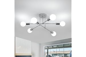 Comely 6 Luci Plafoniera Soffitto Moderna, E27 Lampadario Soffitto Vintage, Cromo Industriale Plafoniera per Camera Da Letto Soggiorno Cucina Corridoio