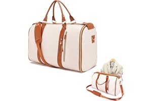 SESEBEE Garment Bag Duffel Bag Suit Travel Bag for Travel,Large PU Leather Duffle Bag for Women Men,Waterproof Garment Bags for Travel with Built-In Shoe Pocket,3 in 1 Hanging Suitcase Suit Travel Bags, White