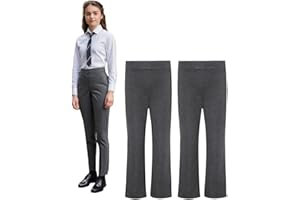 L S U Pack of 2 Girls Stretchable Jersey Pull-Up School Trousers with Full Elasticated Waistband Two Side Pockets Age 2 to 17