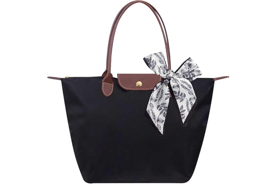 DAVBNM Women's Tote Bag, Foldable Shoulder Bag Handbag with Zip & Top Handle, Tote Shopping Bags Beach Travel Bags for Work, School, Travel, Leisure, Shopping, with Silk Scarf