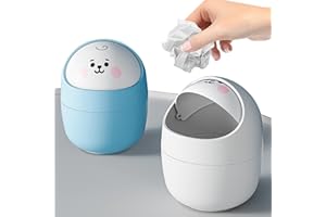 Tongboke Mini Poubelle de Table Bureau avec Couvercle, Rangement Kawaii, Poubelle de Style Dessin Animé Mignon Portable, Petite Poubelle de Salle De Bain, Poubelle Enfant Chambre Fille (2)