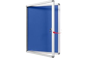 S SWANCROWN SWANCROWN Lockable Notice Board 900x600mm, Tamperproof Display Pin Board for Office Commerce School Home, Blue Felt