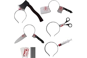 HSSPYY Halloween Hårband Set 6-delar med Blodiga Verktyg + 30 Falska Sår Tatueringar – Läskiga Maskeradaccessoarer för Barn & Vuxna