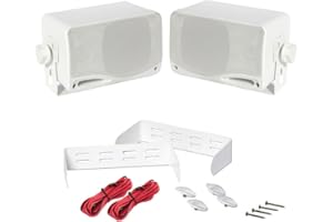 GK SOUND KIT SET PER PYLE PLMR24 2 casse universali da ascolto, bianche, impermeabili, 200 watt rms e 400 watt max, per lido, bar, ristorante, barca, gommone, a coppia + staffe e cavi omaggio