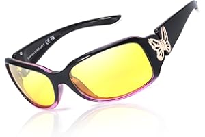 TJUTR Night Driving Glasses for Women Wrap Around Anti Glare Polarised Night Vision Glasses Yellow Lens