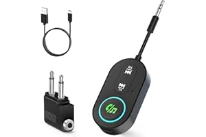 Ticenpe Bluetooth 5.3 Transmitter Receiver, Dual Connection Airplane Bluetooth Adapter, 18H Long Playtime, Mic for Calls, 2-in-1 Aux bluetooth Adapter for TV, Airplane, Headphone, Airpods, Speaker,Car