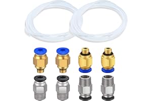 TUZUK 2 pezzi di tubo in teflon PTFE bianco (2 m) con 4 pezzi PC4-M6 attacco rapido e 4 pezzi raccordo pneumatico dritto Spingere per PC4-M10 per il collegamento per stampante 3D Filamento 1,75 mm