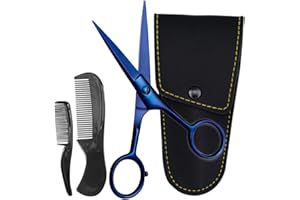 Ontaki Ciseaux professionnels allemands pour barbe et moustache de 12,7 cm avec 2 peignes et pochette de transport pour homme – Bord biseauté pour plus de précision – Kit de toilettage pour poils du