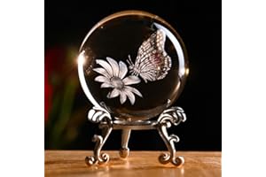 IFOLAINA 3D Butterfly Crystal Ball Paperweight Glass Sphere Figurines for Home Decor Ideal Butterfly Ornament Birthday Gift for Women 60mm Butterfly Figurine Décor