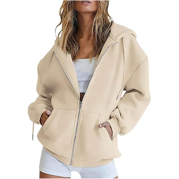 GXYANiaoy Felpa Con Zip Donna - Giacca Sportiva Leggero Hoodie Cotone Manica Lunga Sweatshirt Aperto Con Tasche Felpe Casual Classico Tinta Unita,Beige,S