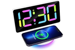 SUNFRY Sveglia Digitale con Ricarica Wireless Fili, Sveglia da Comodino con Luce Noctturna, Display LED Sveglia a Specchio con 2 Allarme, Snooze, Luminosità Regolabile,12/24H, Porta di Ricarica USB