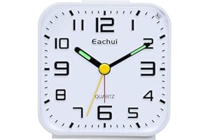 Eachui Analog Wecker Klein mit Lauter Alarm, Nachtlicht, Schlummerfunktion, Ohen Ticken, geräuschlos, Batteriebetrieben, Einfache Bedienung (Weiß)