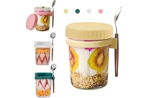 KITERI 4Pack Overnight Oats Jars with Lids and Spoon 11.8oz/350ml Overnight Oats Container Glass Mason Jars for Overnight Oats Airtight Breakfast Jars with Measurement Marks for Salads Cereal Fruit