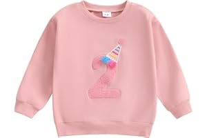 MAHUAOYIXI Baby Girls Birthday Outfits Sweatshirts for Kids Girls Boys T Shirt Long Sleeve Crewneck Letter Embroidery Loose Fit Pullover Tops Toddler Clothes Birthday Gift for Girls