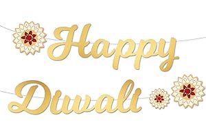 ATHEM Happy Diwali Gold Letter Banner - Festival of Lights Decorations for Indoor Outdoor House Party - Hindu Celebration Supplies